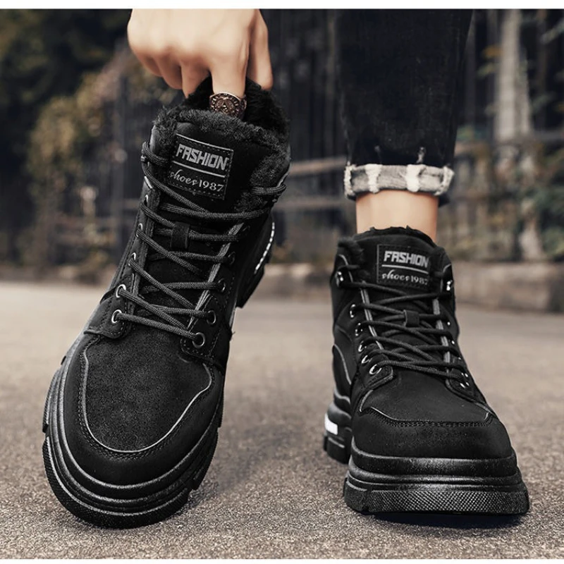 Stivali da neve da uomo alti addensati Stivali invernali in peluche caldi Stivaletti in cotone resistenti al freddo impermeabili antiscivolo Botas Para Hombre