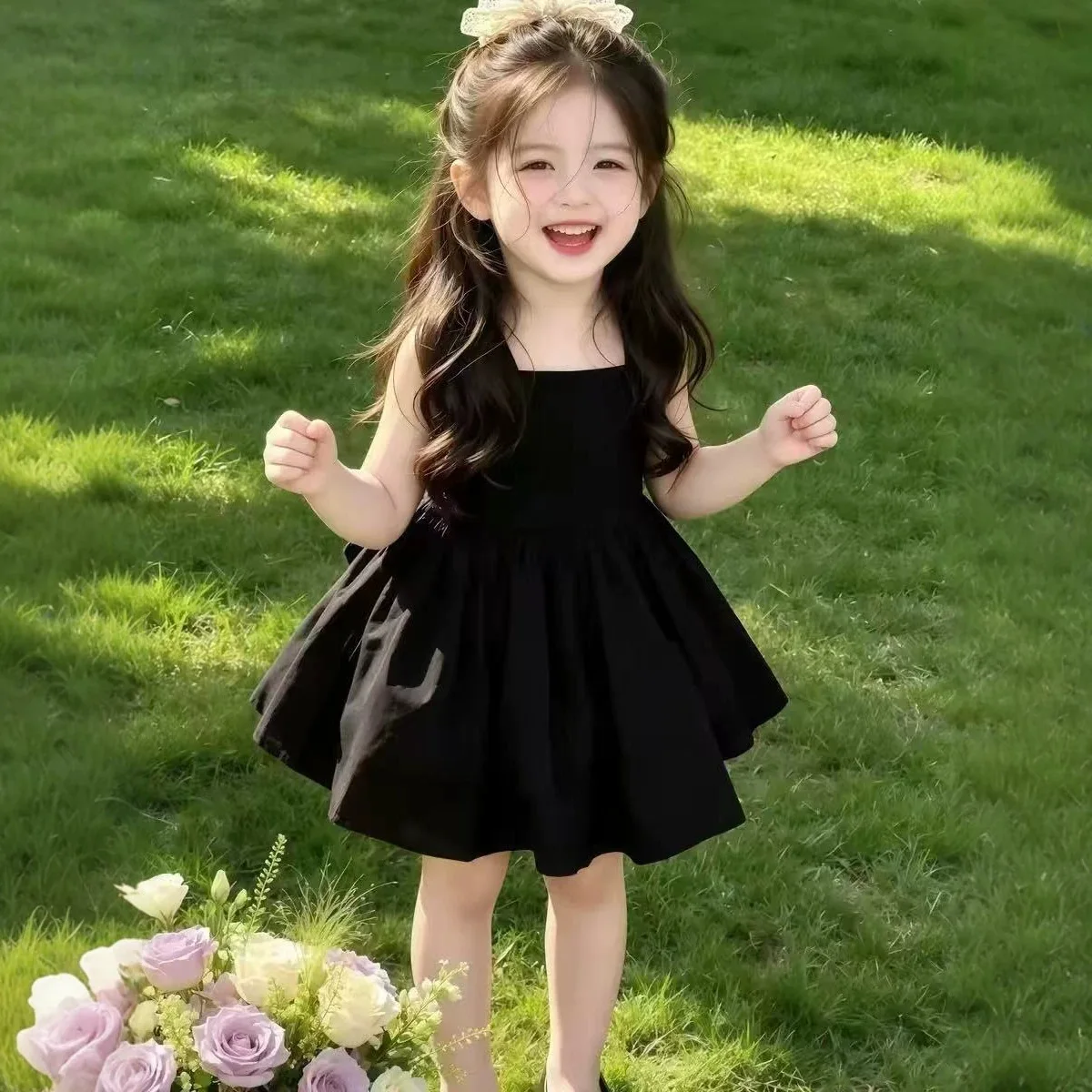 Girls Dress for Summer 2026 Fashionable Camisole Dress for Baby Girls Children's Black Princess Dress Summer Outfit view 2