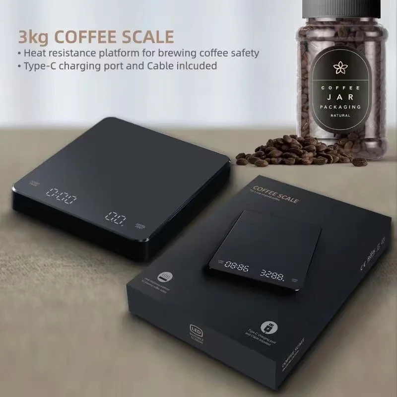 Digital Coffee Scale with Timer for Pour Over and Drip Coffee, 3kg/0.1g  Espresso Scale Balance with Tare Function LED Display