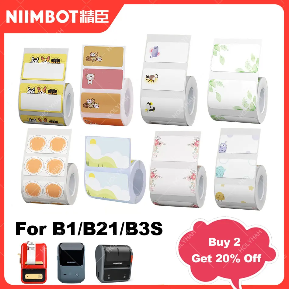 Niimbot b1 b21 cor extravagante etiqueta branca impressão rolo de papel para impressora niimbot b21 b1 b3s à prova de rasgo água/óleo-prova