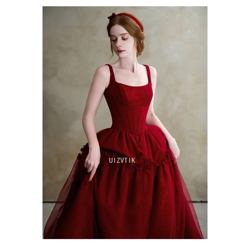 Wine Red Long Evening Party Dress Women Stain Spaghetti Strap Prom Dress Simple Elegant Banquet Formal Occasion Dress Vestidos