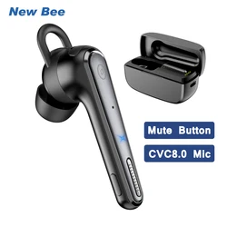 New Bee M52 Bluetooth 5.0 Headset with Dual Mic Mute 500mAh Charging Case Wireless Single Ear Business Earbuds Driving Handsfree