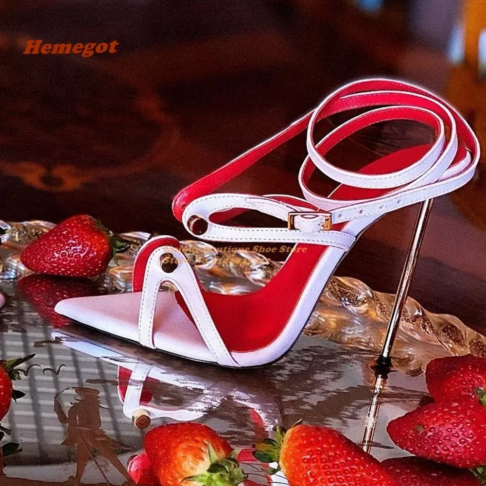 

Black Cross Strappy Metal Sandals Thin High Heels Pointy Toe Buckle Strap Summer Sandals for Women 2025 New Elegant Party Shoes
