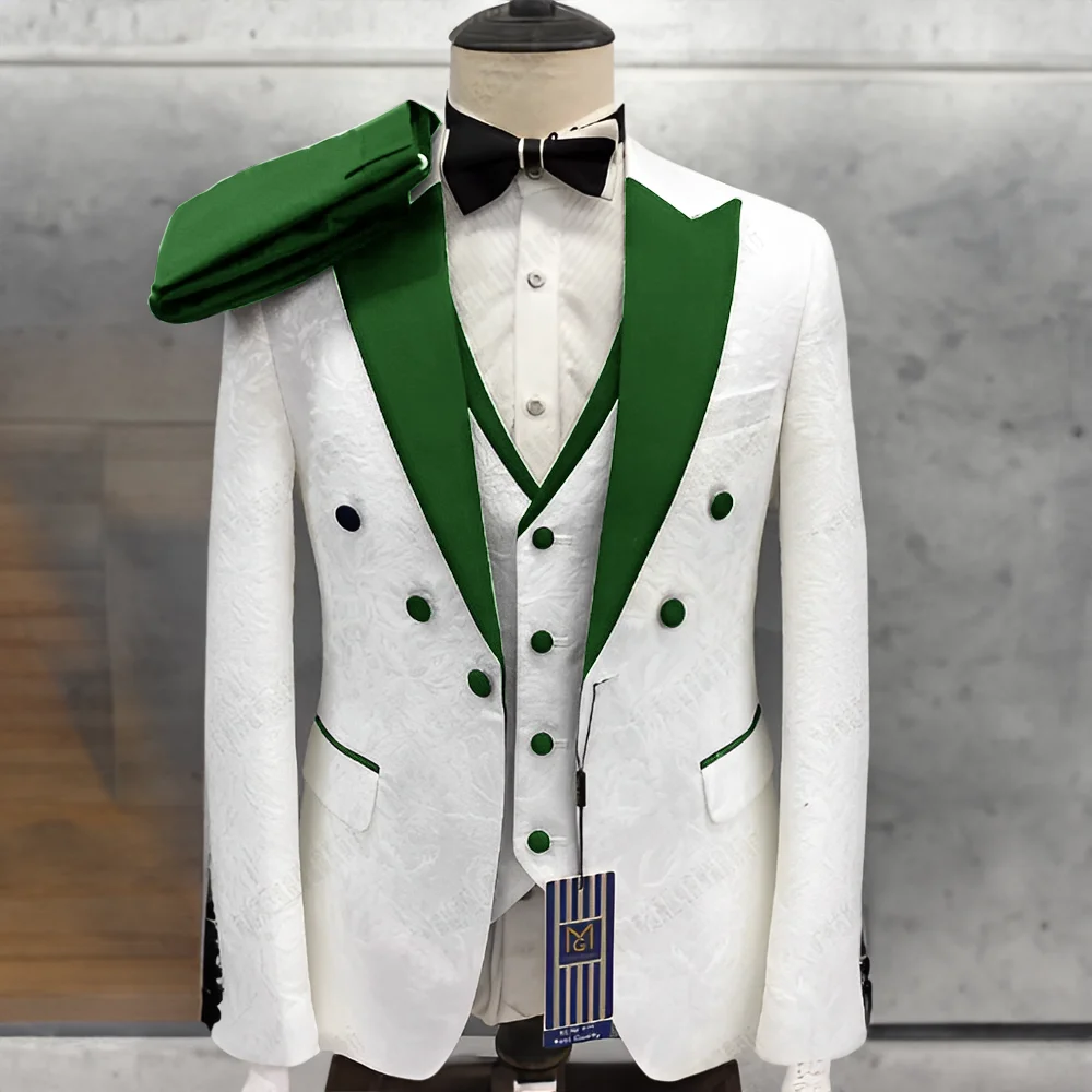 Elegant Men's Suit 3 Piece Jacquard Blazer Wedding Tuxedo Groom Jacket Pants Vest 2025 New Custom Slim Fit Suit