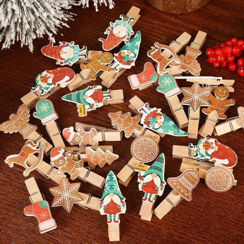 10/50PCS Wooden Photo Clip Cartoon Christmas Hanging Decoration Peg DIY Memo Paper Art Card Clothespin Clip Wedding Party Supply