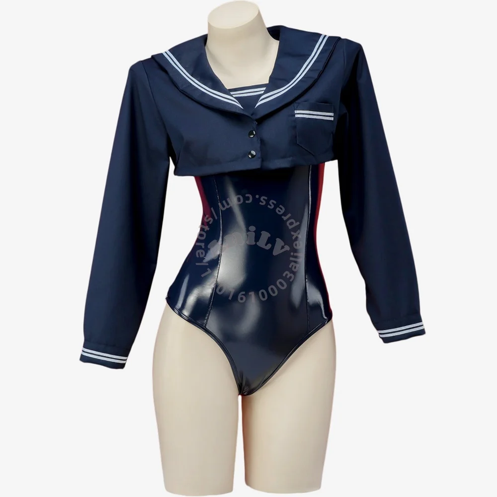 

AniLV Japanese Anime School Student Swimsuit Uniform Leather Bodysuit Short Sailor Outfits Cosplay Costumes