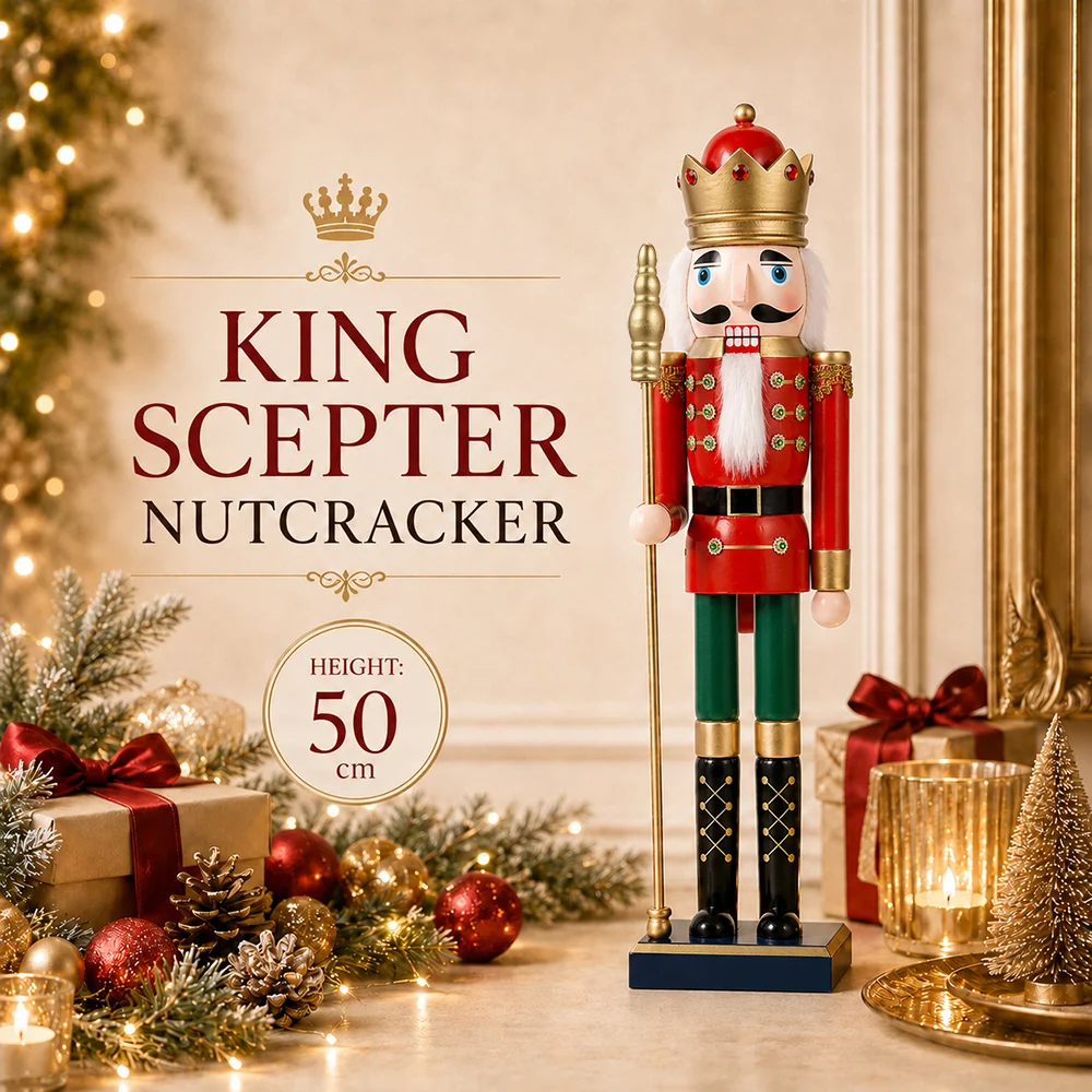 1pcs 50cm Holzpuppe Nussknacker Umhang König Skulptur Weihnachts puppe rot Handwerk Neujahr Dekoration Handwerk Ornament Geschenke – Detail 2