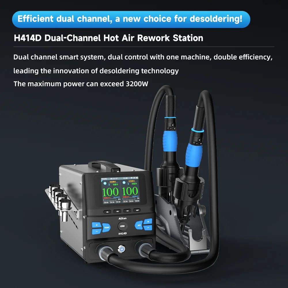 AiXun H414D 3200W Dual-Station Hot Air Soldering Station with 3.5