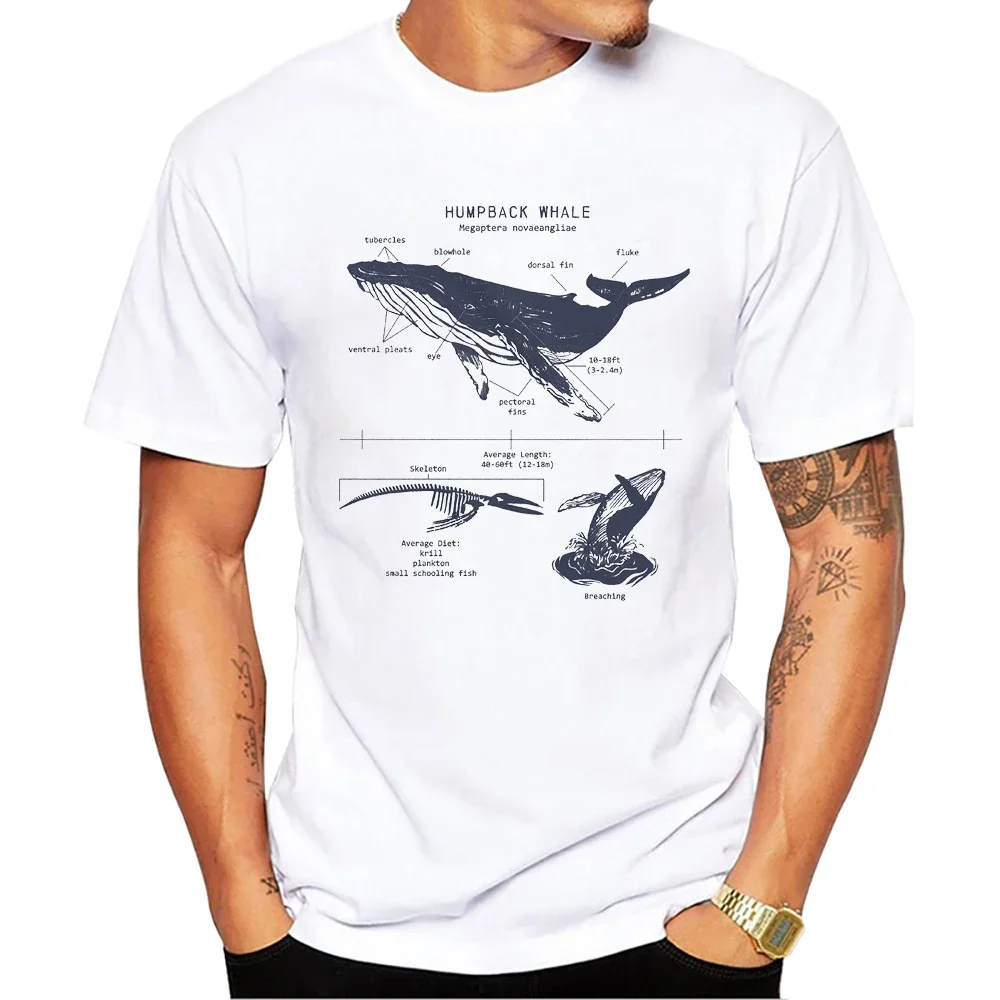 TEEHUB-T-Shirt Vintage à Manches Courtes et Col Rond pour Homme, Streetwear Décontracté avec Imprimé de Baleine à Bosse