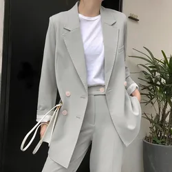 Light Green Jacket Suit for Women Ladies Winter Spring Vintage Blazer and Pants Set Y2k Clothes Office OL Style Coat Outfit 2024