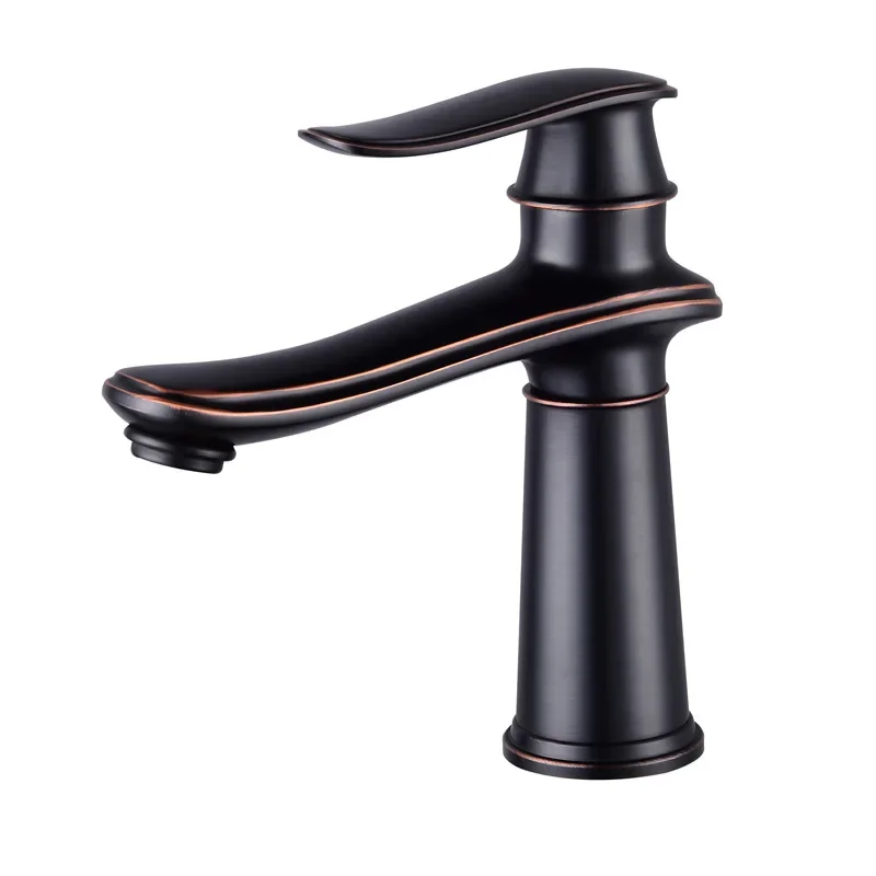 

American black bronze Nordic hot and cold basin brushed retro faucet, shampoo basin black antique all copper