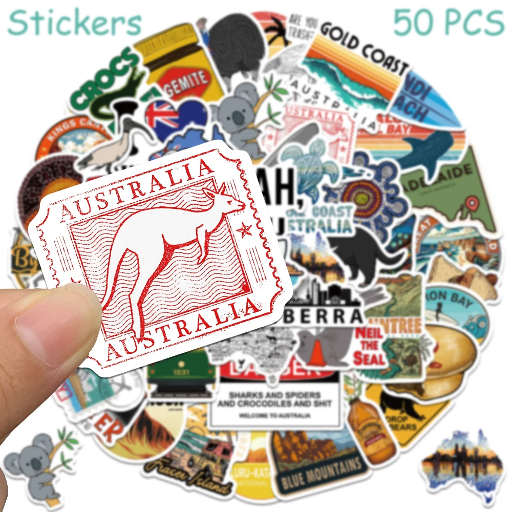 50pcs Cartoon Australia Stickers Decals For Phone Laptop Suitcase Refrigerator Notebook Aesthetic Waterproof Stickers For Kids