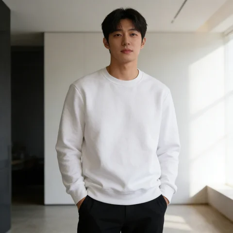 Korean Style Solid Crew Sweatshirt