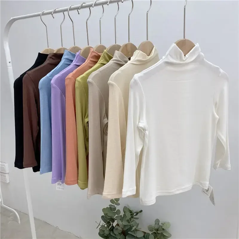 

Kids Girls Solid Undershirts 2024 New Children Casual Modal T-shirts Candy Color Spring Autumn Clothing Baby Girls Thin Tops