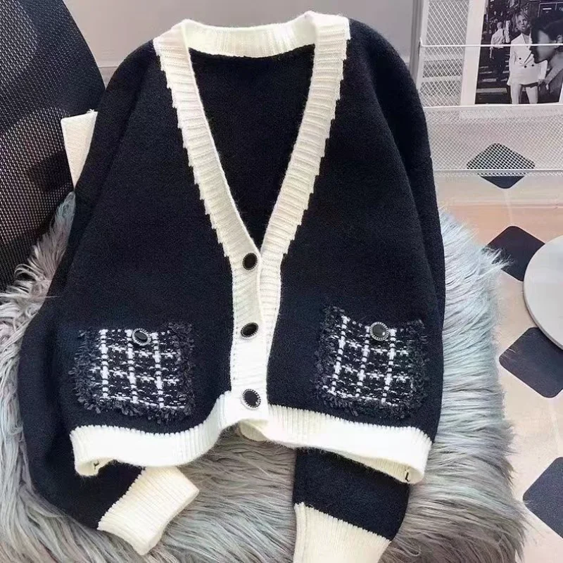 

Knitted Cardigan Sweater Jacket Women's Autumn and Winter New Item Korean Version Top High-end Outerwear All-mat Chcasual