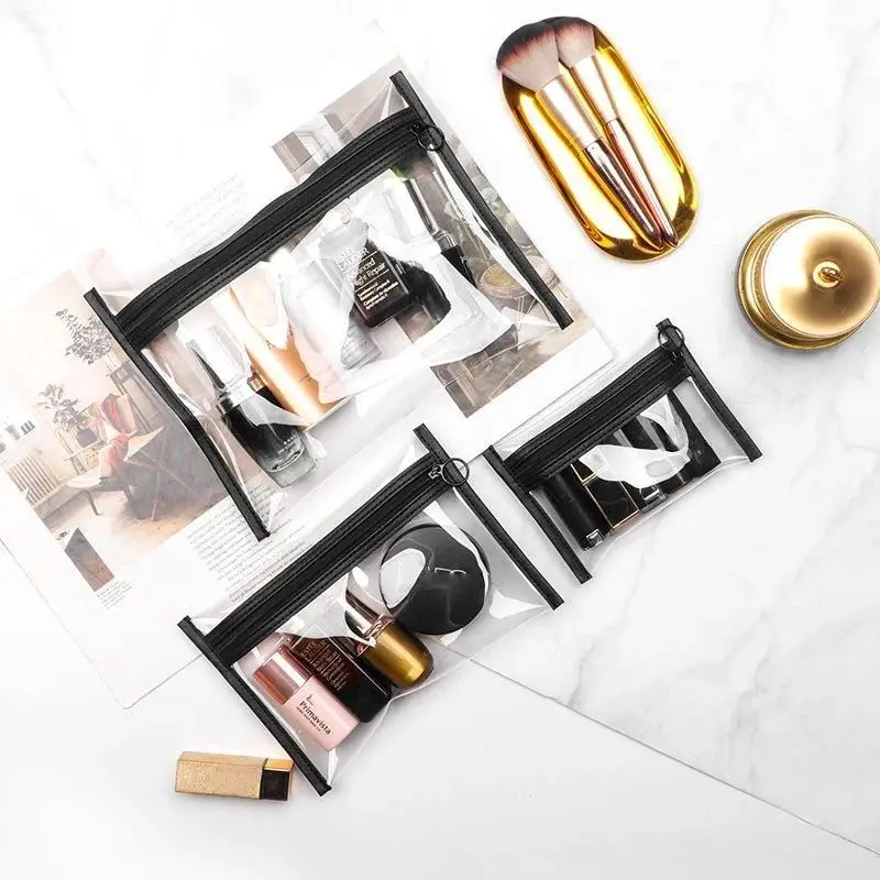 Clear PVC Airport-friendly Waterproof Cosmetic Bag Zipper Makeup Organizer Pouch for Travel Outdoor Daily Storage