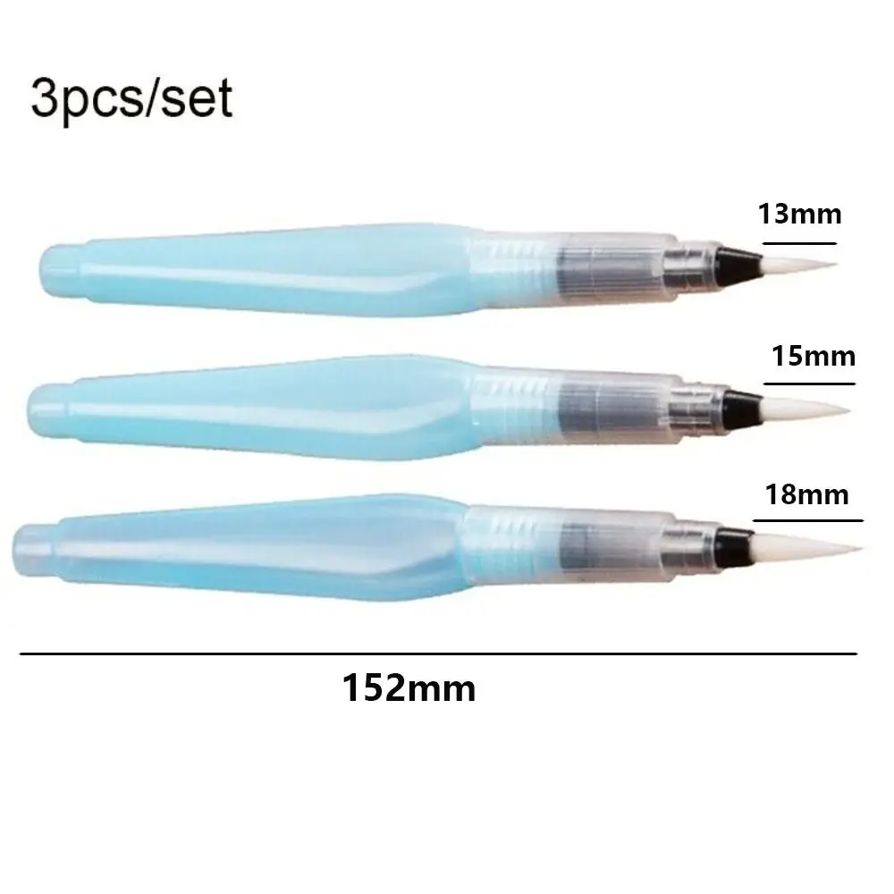 3Pcs New Plastic Drawing Pen Set Blue Stationery Pointed Reservoir Brushes Easy to Use Water Color Brush