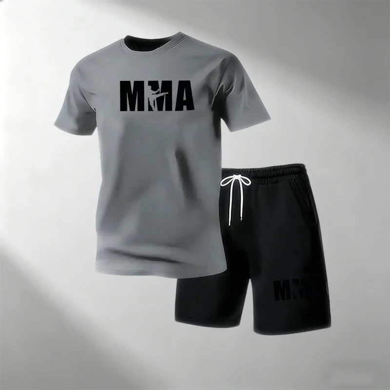 Trendy Streetwear Men 2 Piece T Shirt Shorts Set Short Sleeve Drawstring Shorts Casual Sportswear Running Daily Male Summer Suit view 6