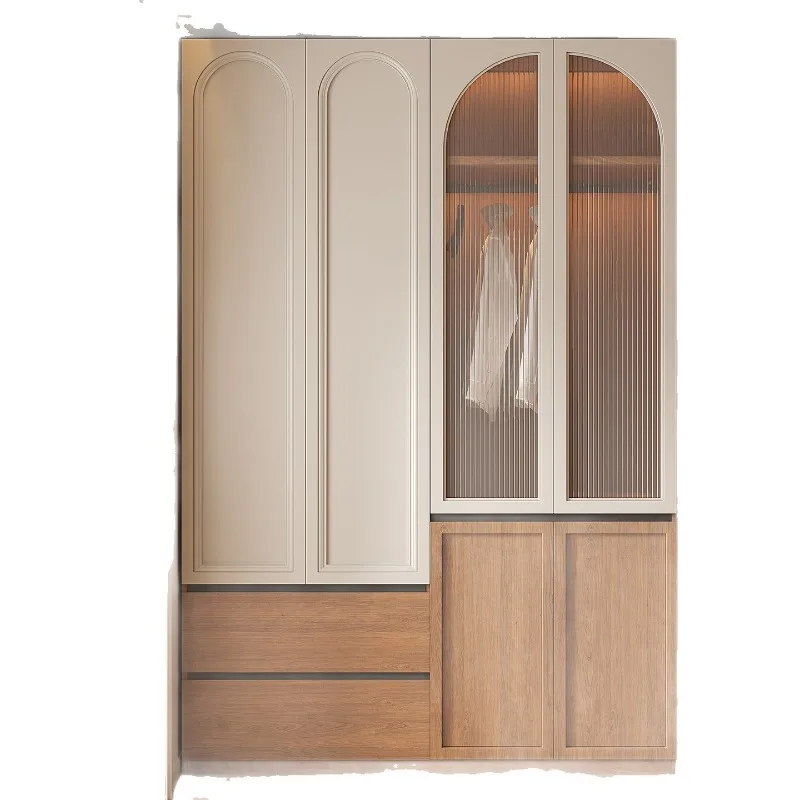 Medieval segmented solid wood glass wardrobe, one door to the top, free handle, modern simple desk