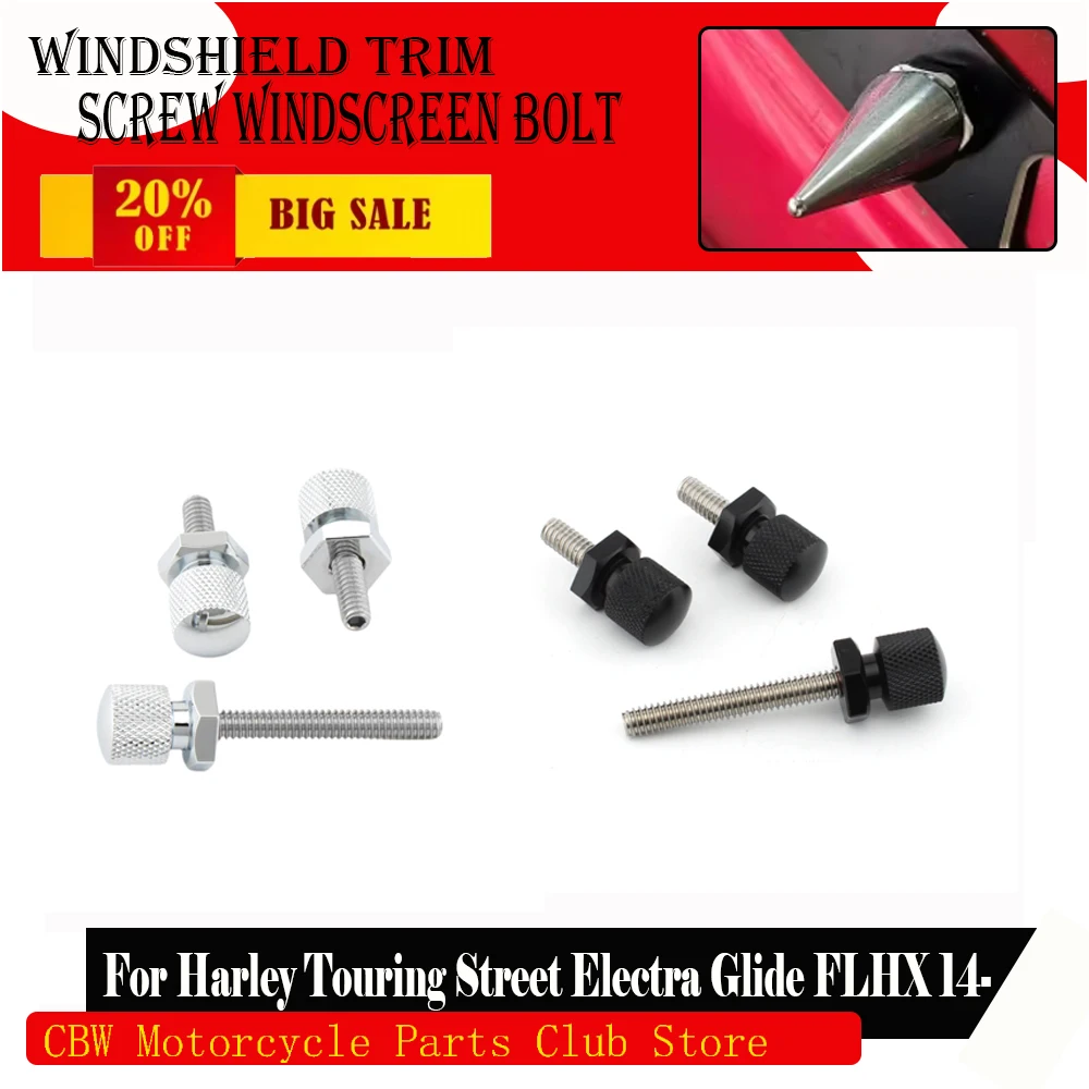 

Motorcycle Windshield Trim Screws Windscreen Fairing Bolts 3PC Black/Chrome For Harley Touring Street Glide Tri Glide 2014-