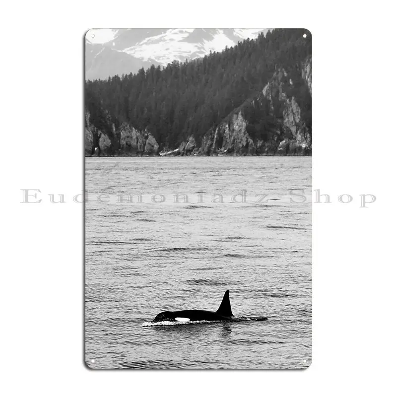 Orca And Snow Capped Mountains At Resurrection Bay In Alaska Metal Sign Vintage Retro Designing Kitchen Tin Sign Poster