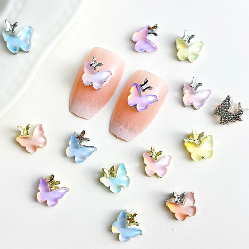 10PCS 3D Luxury Alloy Butterfly Nail Rhinestone Charms Jewelry Parts Accessories For Nail Art Decoration Manicure Decor Supplies