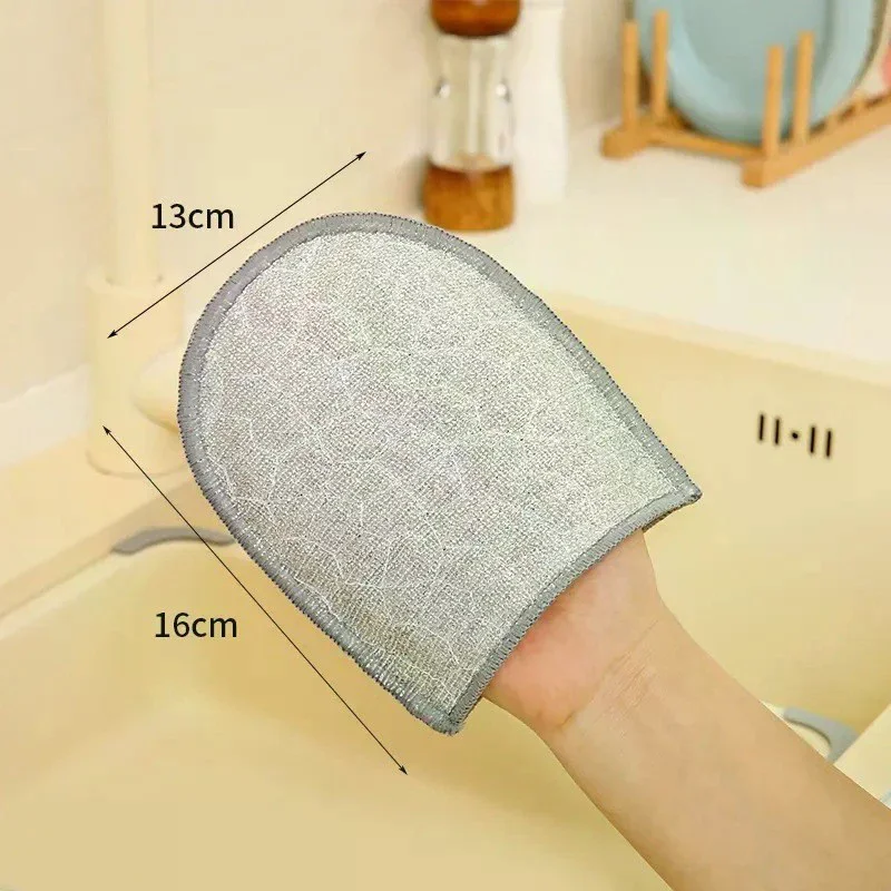 1 قطعة قفازات غسل الصحون المطبخ متعددة الوظائف مقاوم للماء ومقاومة للاهتراء تنظيف سلك فضي قفازات غسل الصحون المنزلية #5