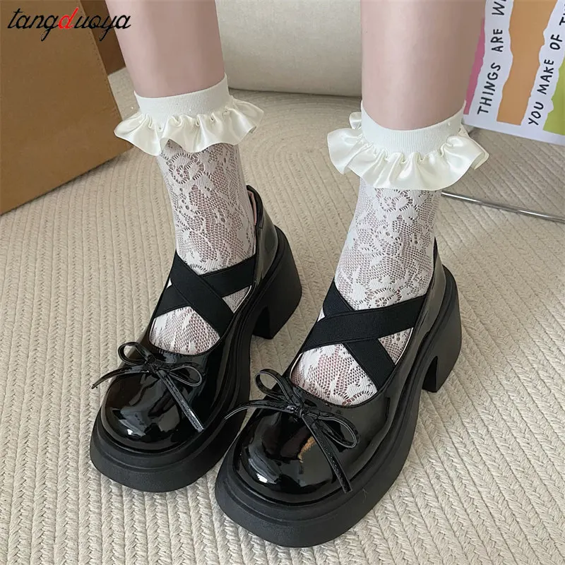 silver pink lolita shoes Women Mary Jane Shoes Fashion Shallow Elastic Nand Ladies Pumps Elegant Outdoor High Platform Shoes