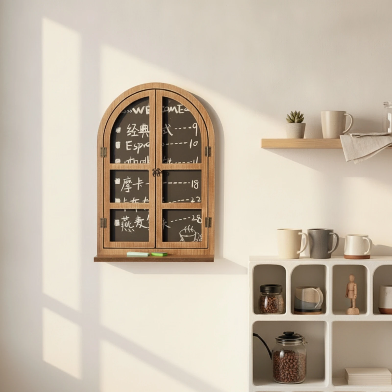 Faux Window Wall Decor Writable Arched Frame Chalkboard Framed Chalkboard Brown Blackboard Farmhouse for Restaurant, Coffee Shop