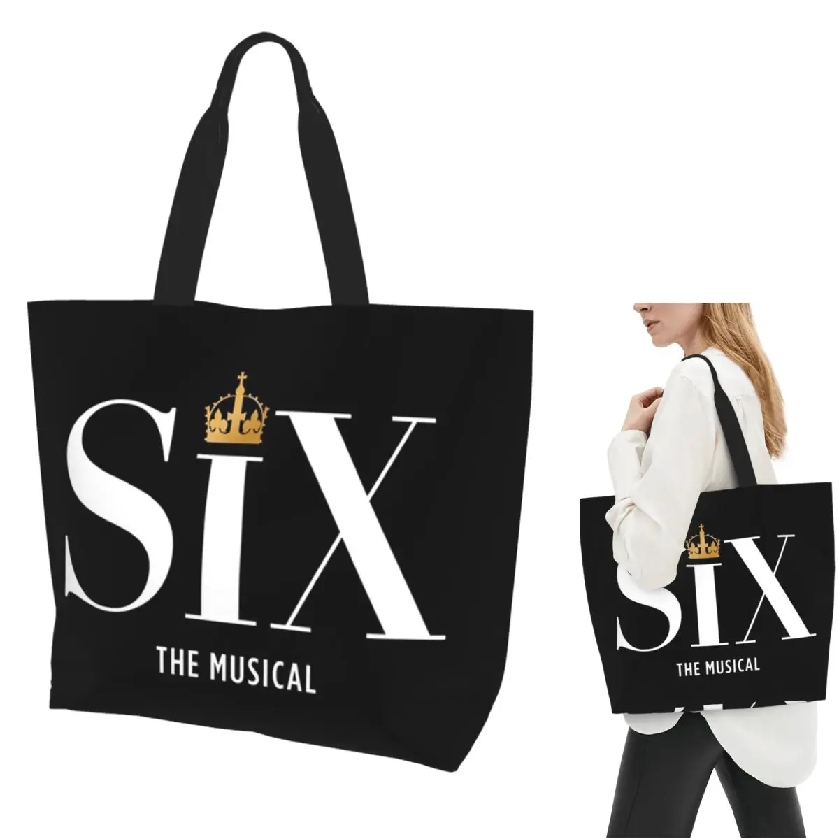 

Six The Musical Shopping Tote Bag Canvas Large Capacity Shoulder Bags Shopper Grocery Handbag for Women