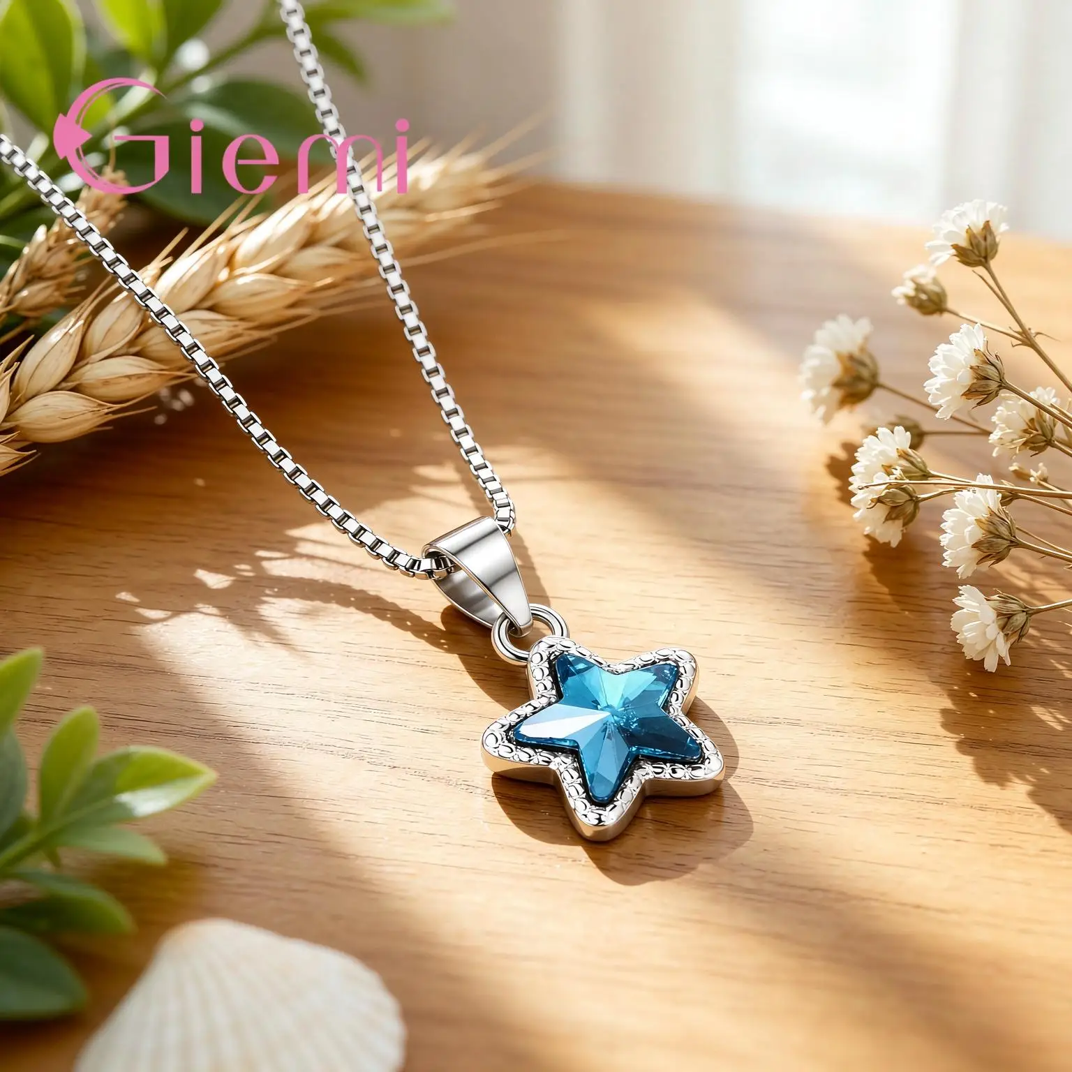 Delicate 925 Sterling Silver Blue Stars Crystal Zircon Pendant Necklaces for Women Girls Banquet Party Jewelry Gifts Accessory