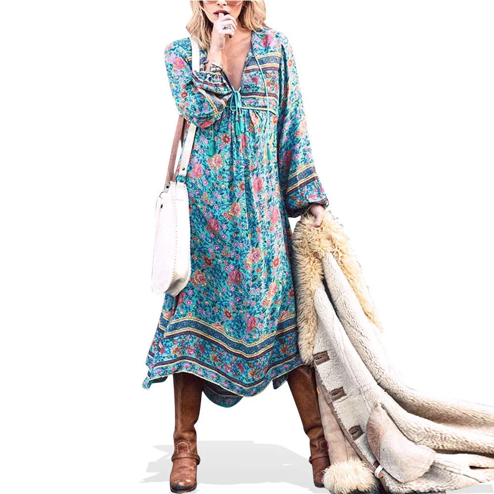 

SuperAen 2024 Summer Women's Print Women's Long Bohemian Dress Holiday Elegant Loose Women Dress