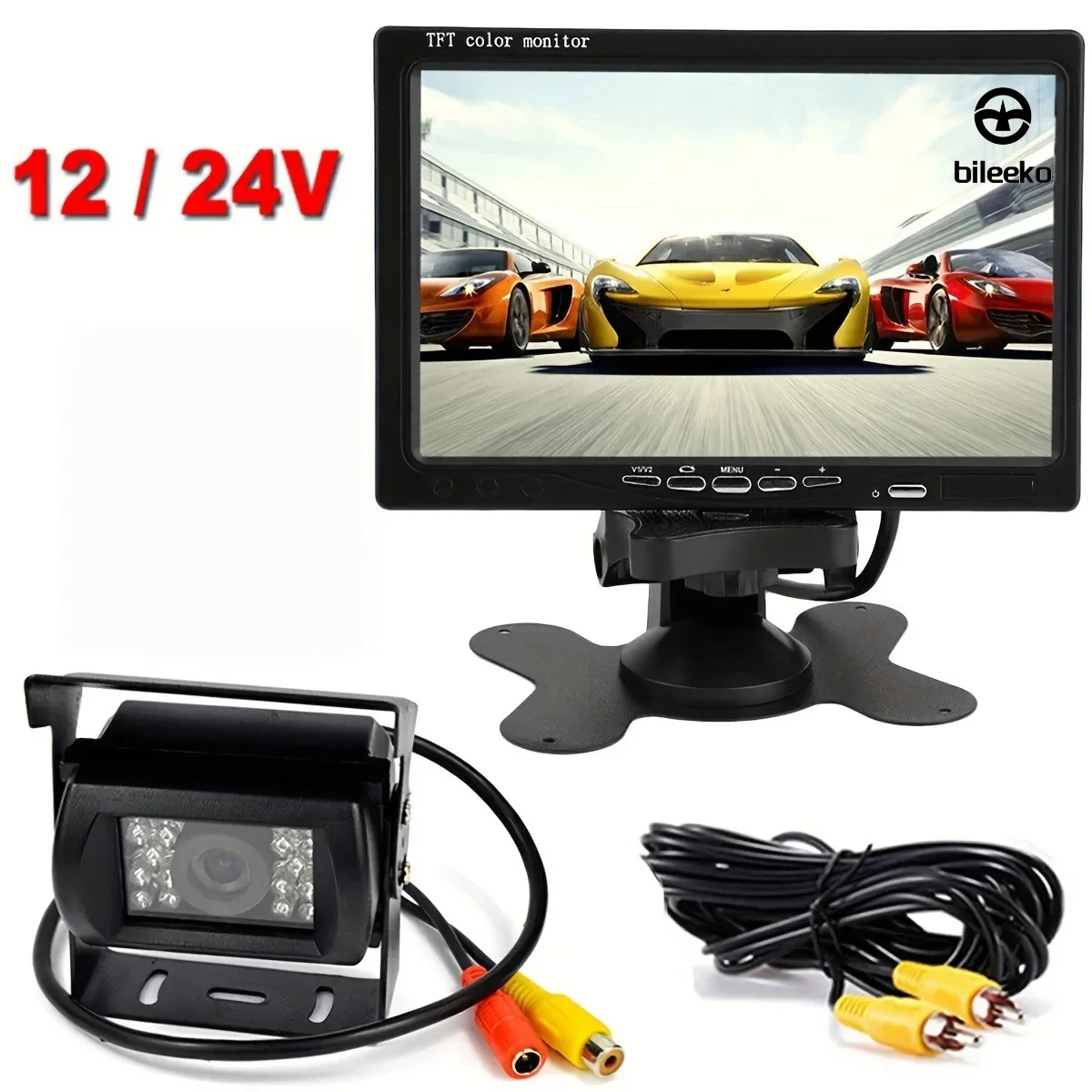 

Комплект резервной камеры Bileeko 7 дюймов HD — ночное видение и широкоугольный, простая установка для автомобиля/автобуса/прицепа/пикапа