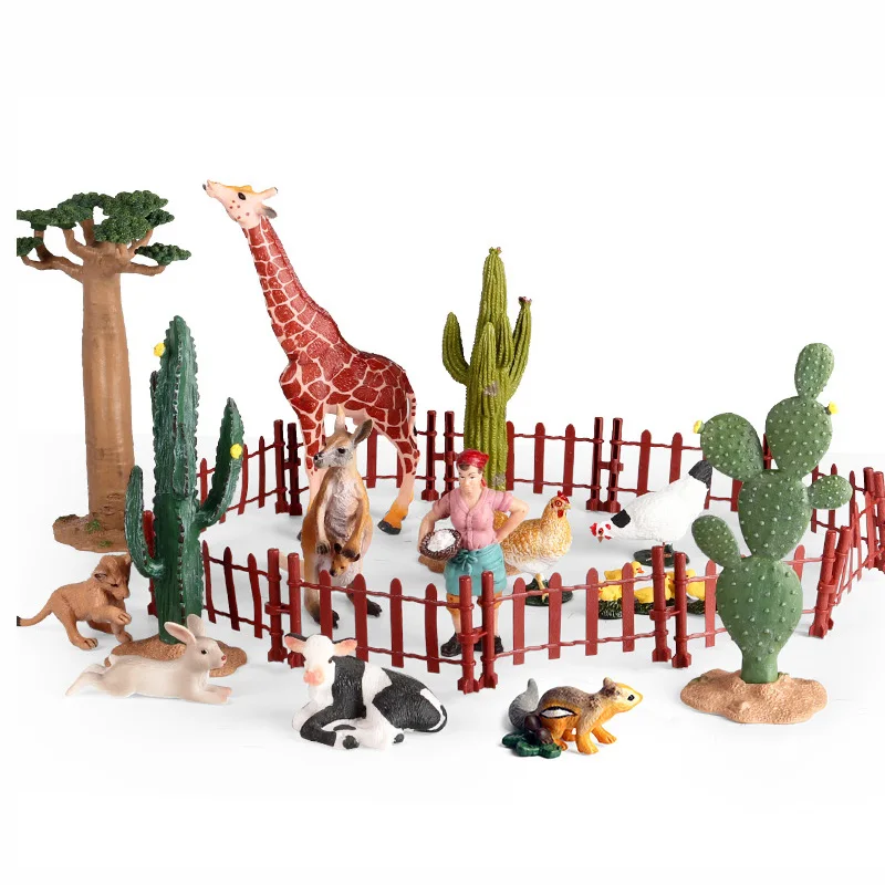 DIY 시뮬레이션 농장 목장 울타리 동물원 야생 동물 포로 울타리 모델 인형 액션 피규어 수집 어린이 교육 장난감 선물