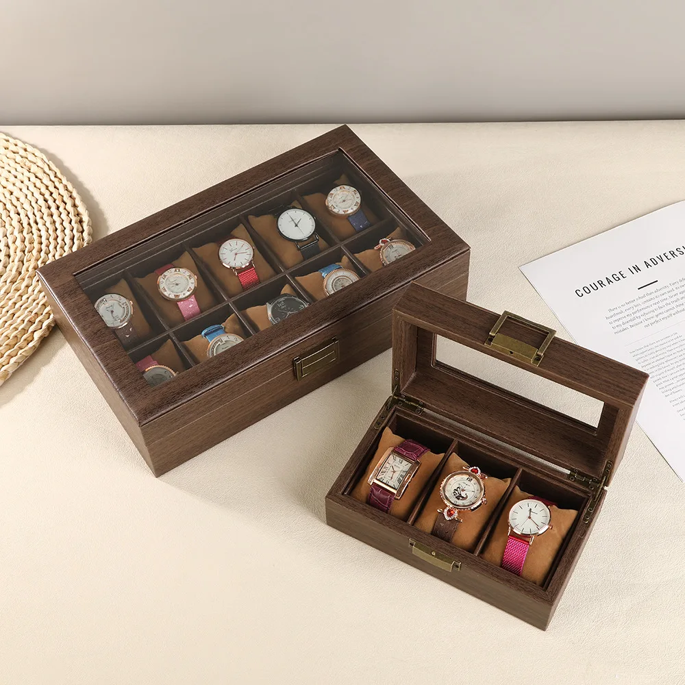 레트로 신상 갈색 나무결 가죽 시계 디스플레이 박스 방진 방습 친환경 PU 가죽 박스