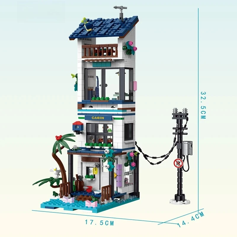 MOC 3 in 1 シーサイドホリデーヴィラ 組み立てブロックセット バケーションビーチ ホリデーハウス DIY おもちゃ 子供 誕生日 特別な日 ギフト