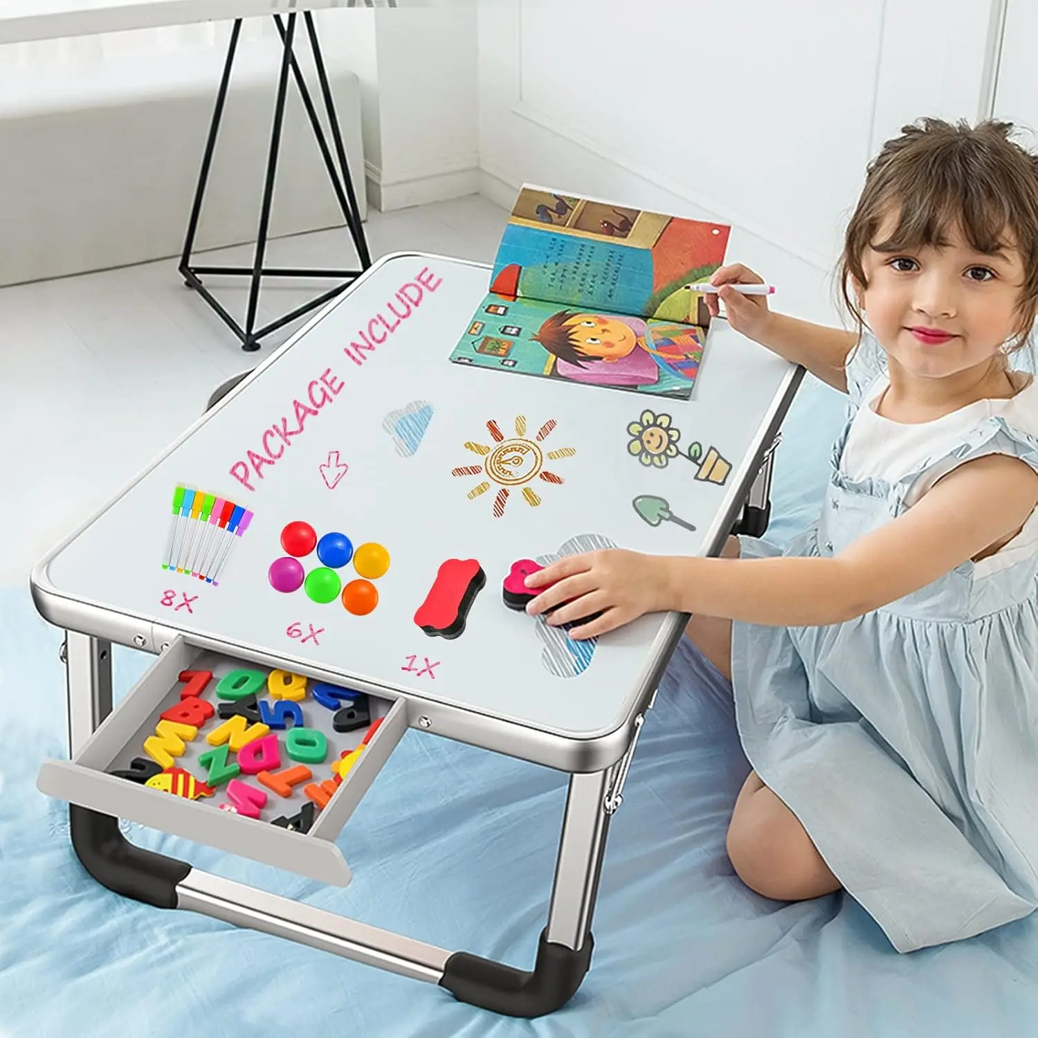 

Foldable Lap Desk with Dry Erase Board for Kids, 24x16 Inches Art and Homework Table