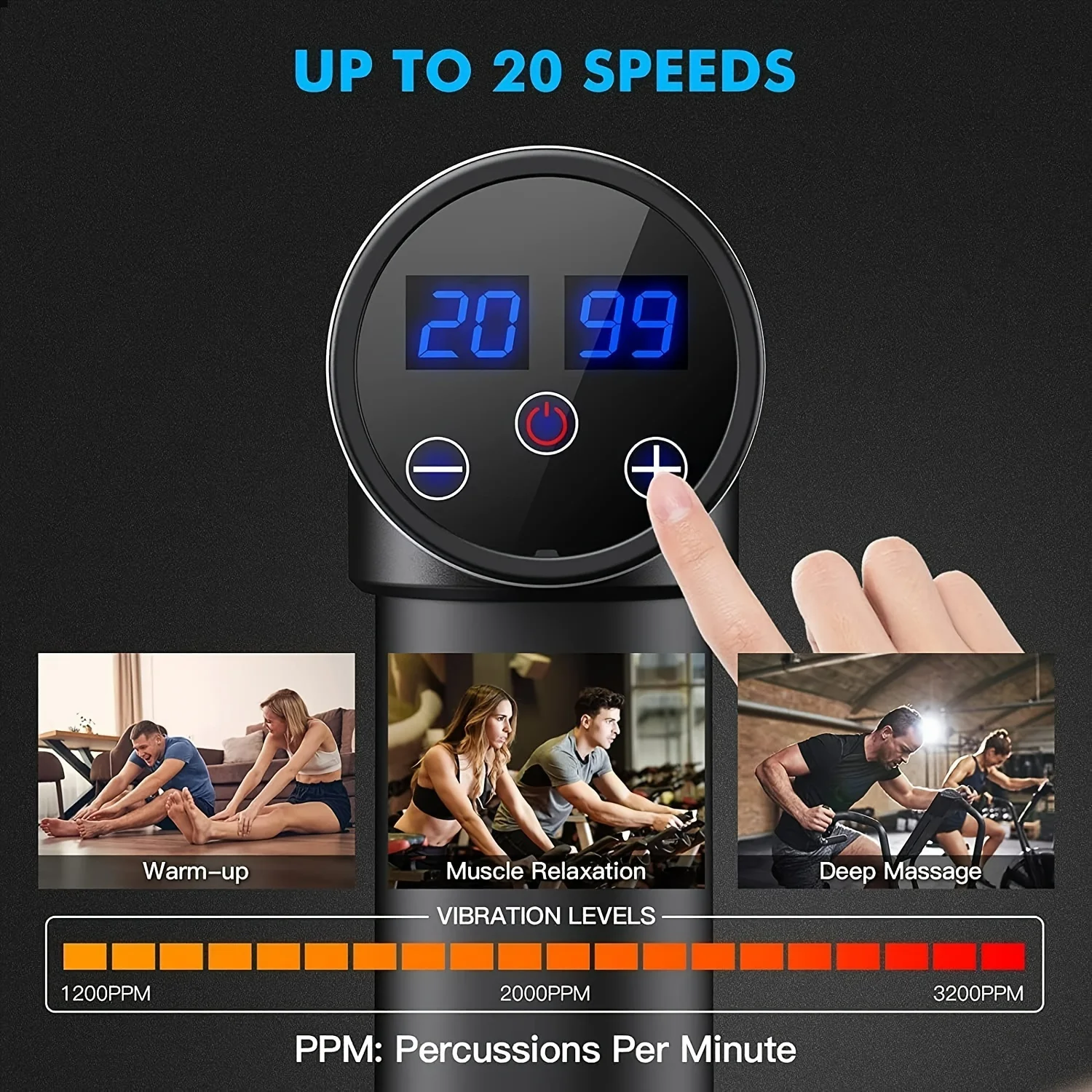 

Portable Professional Athlete Body Muscle Massager, 20 Speeds Professional Massage Device with 6 Interchangeable Massage Heads f
