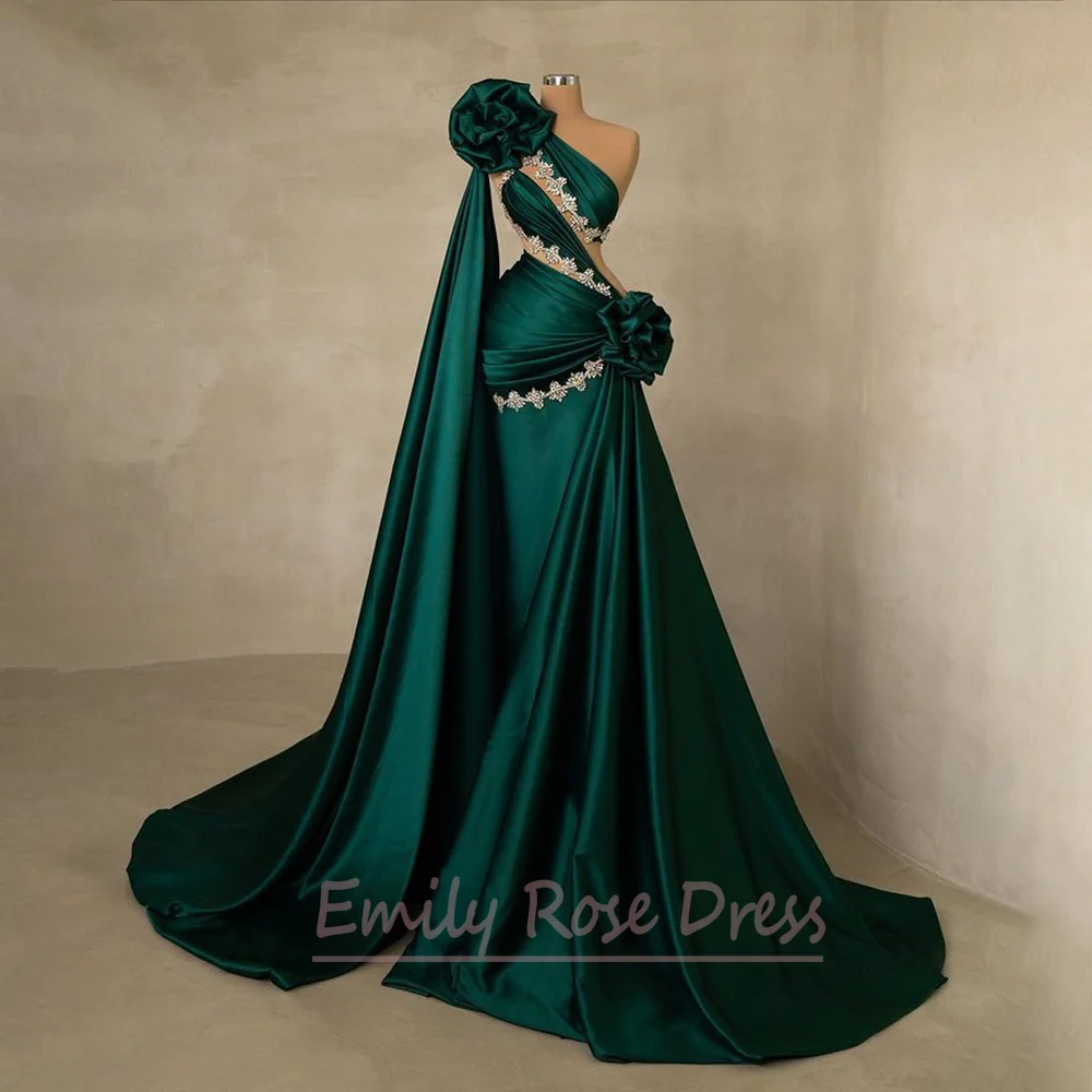 Luxury One Shoulder Women Evening Dresses Flower Lace Applique Floor Length Gorgeous Prom Gowns Sleeveless Robes De Soirée