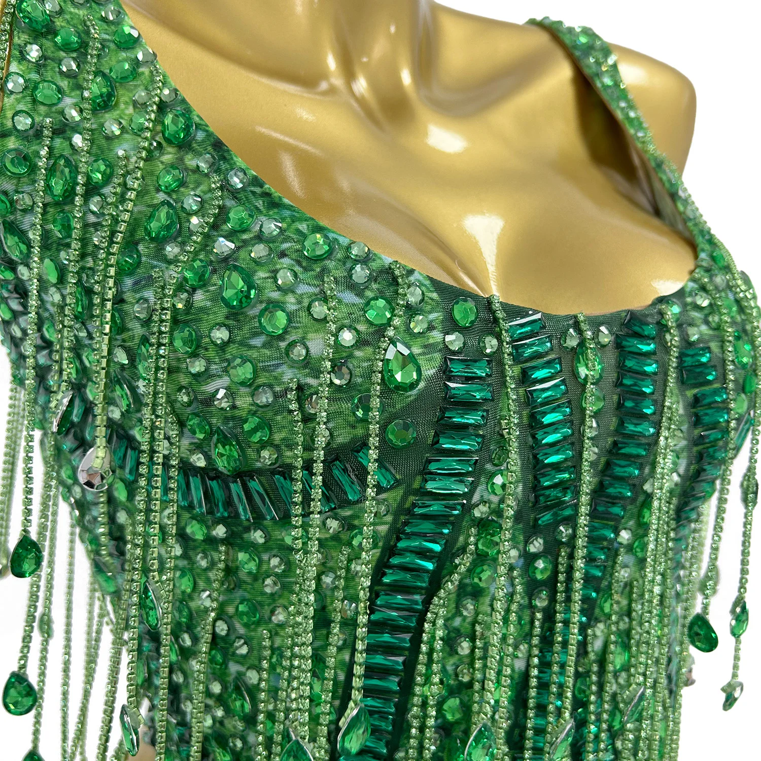Night Party Sexy Women Crop Tops Mini Skirt 2Pieces Set Sexy Sparkly Crystals Tassel Dress Dance Stage Performance Outfit Caodi