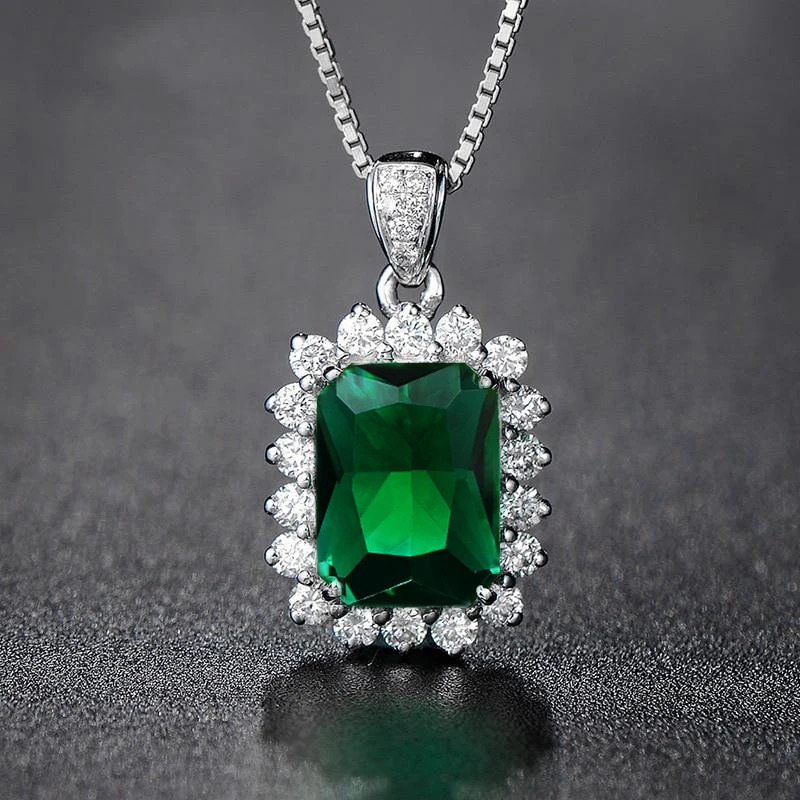 Huitan Exquisite Green Cubic Zirconia Pendant Necklace for Women Box Chain Luxury Trendy Female Accessories Versatile Jewelry