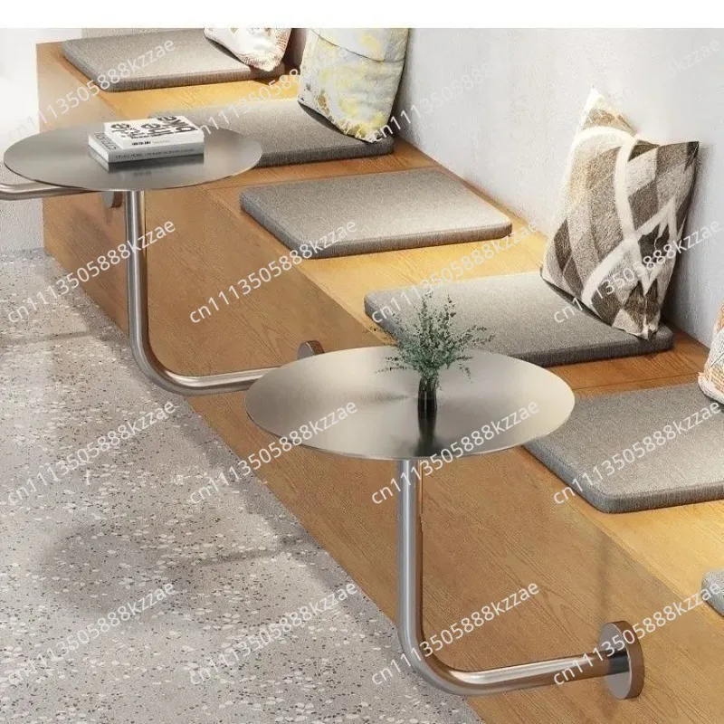 L-Shaped Coffee Table Circular Stainless Steel Restaurant Side Table Wall Mounted Small Round Table Coffee Shop Decoration