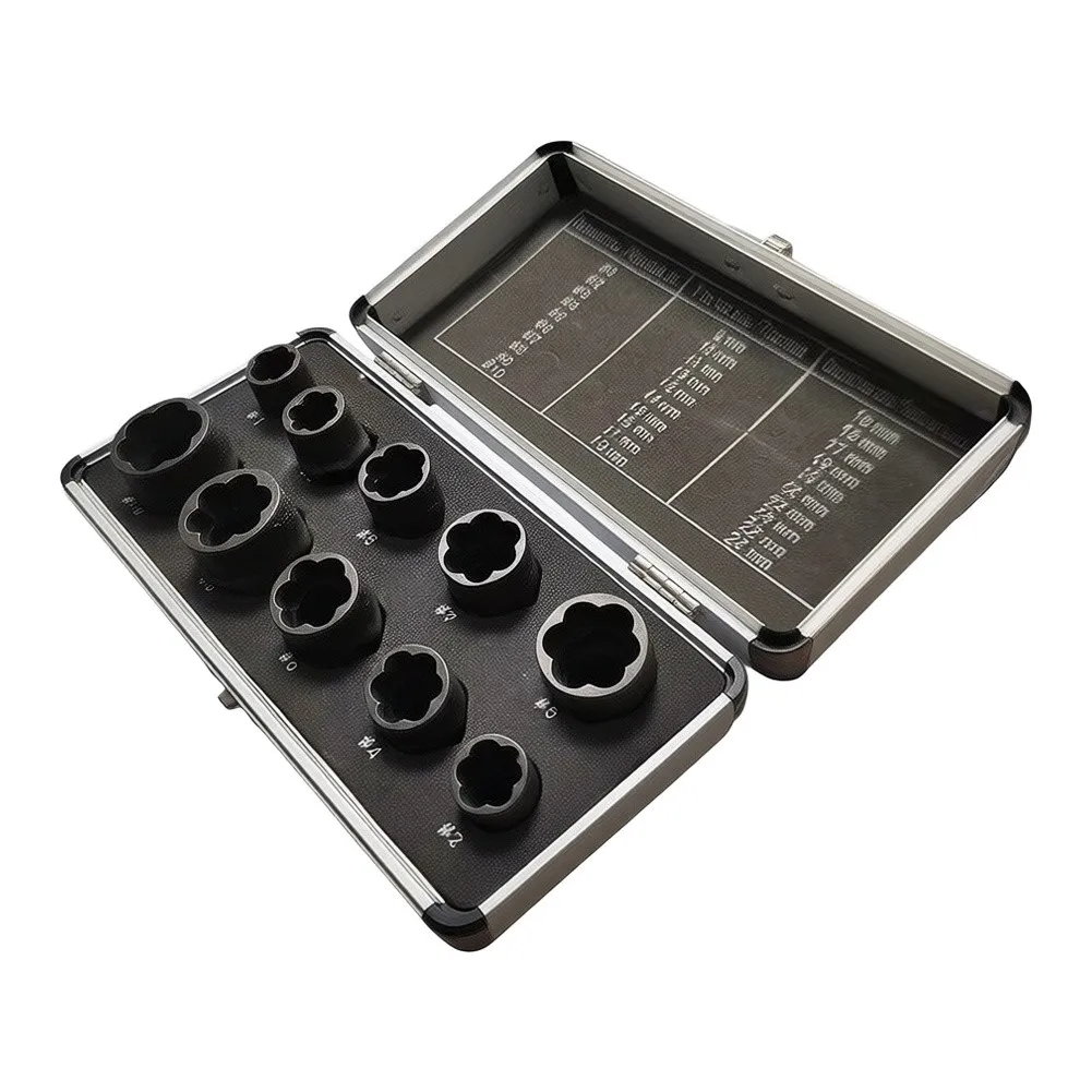 Steel Nut Remover Socket Kit 10 Piece Includes 9mm to 19mm Hex Sizes for Automotive and Workshop Applications Steel