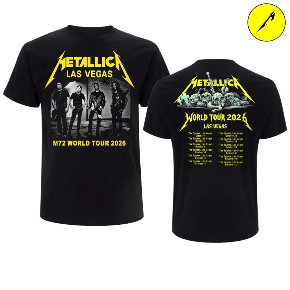 2026 Metal Band World Tour Las Vegas Sphere Summer Men's and Women's Pure Cotton T-shirts Comfortable and Breathable Ins Y2k