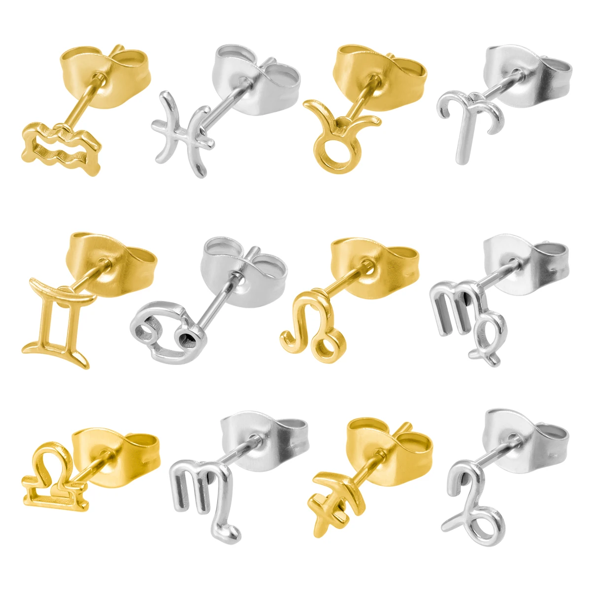 الفولاذ المقاوم للصدأ زودياك وأقراط للرجال والنساء ، 12 كوكبة ، علم التنجيم ، مسمار الأذن الصغيرة ، والفتيات في سن المراهقة ، والأزياء والمجوهرات هدية ، 2 قطعة