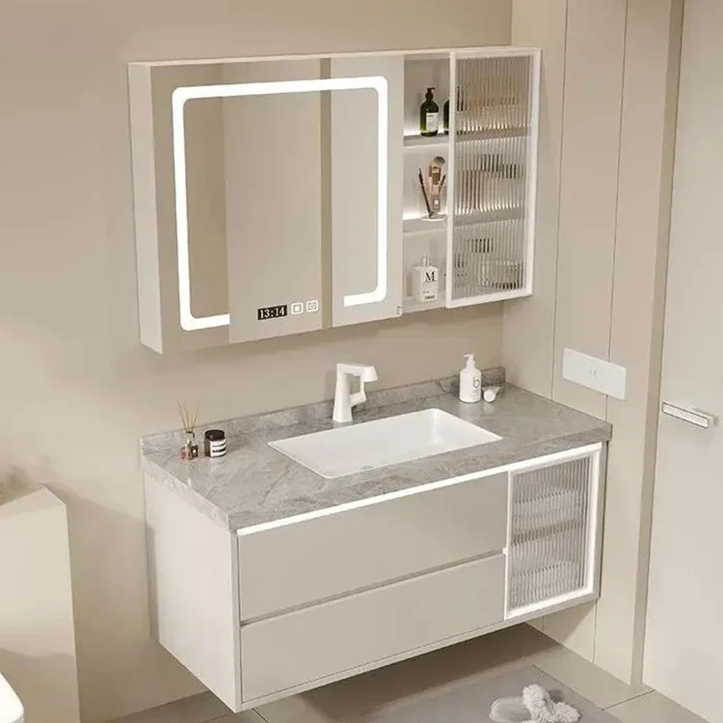 Regale خزانة حمام السيراميك حوض متكامل مرآة ماكياج الذكية جدار خزانة حمام درج أثاث المنزل Gabinete الحديث #4