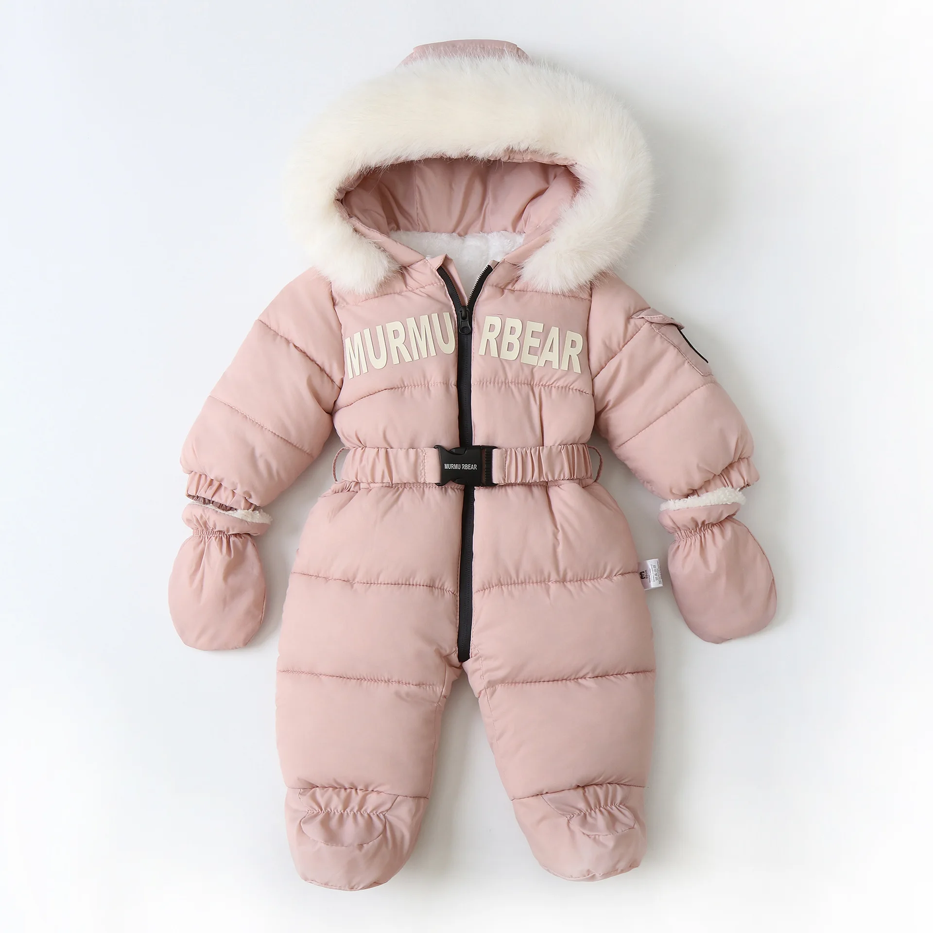 2024 Winter Baby Girls Boys Fashion Thick Warm Fleece Rompers with Belt Gloves Infant Toddler Overalls Jumpsuit