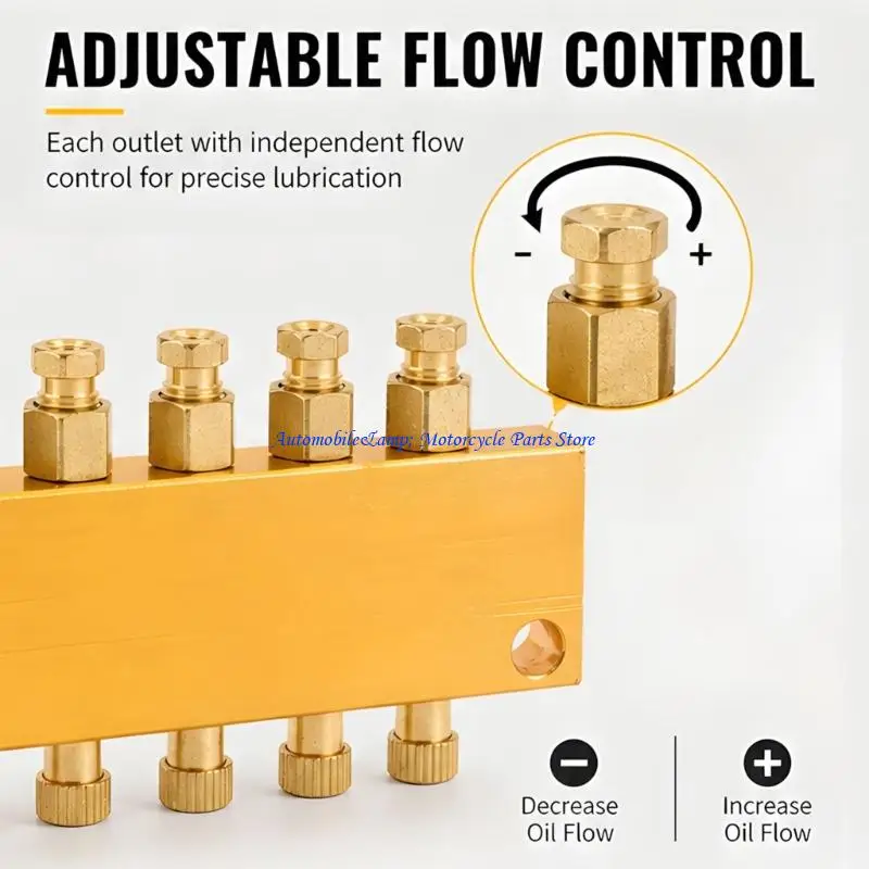 H7BD Automation Equipment Lubrication Manifold with 6 mm Feed Port 4 mm Outlet Control Screws and Two Mounting Holes