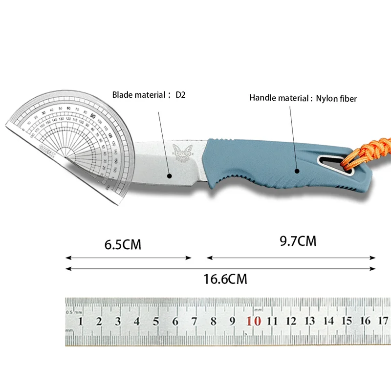 BM18050 Cross Small Straight Knife, Light Blue Nylon Fiber Handle Rescue Tool Knife, Convenient Fixed Knife