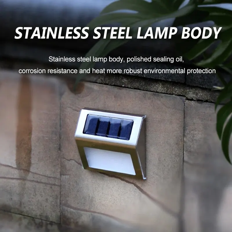 Solar Stainless Steel 3LED Step Light Waterproof, Anti-corrosion and Environmental Protection Wall Light for Garden Fence Wall